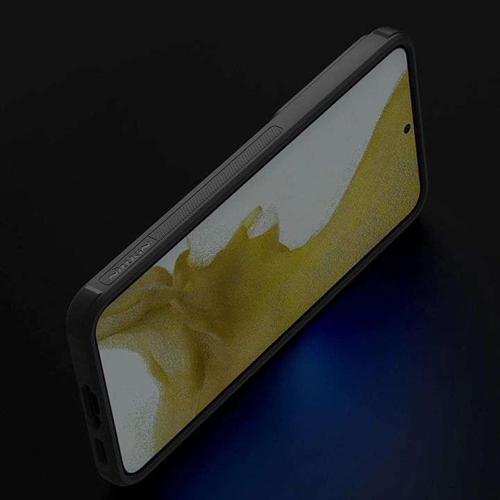 Nillkin Textured S Case Samsung Galaxy S23+ šarvuotas dėklas su kameros dangteliu, juodas