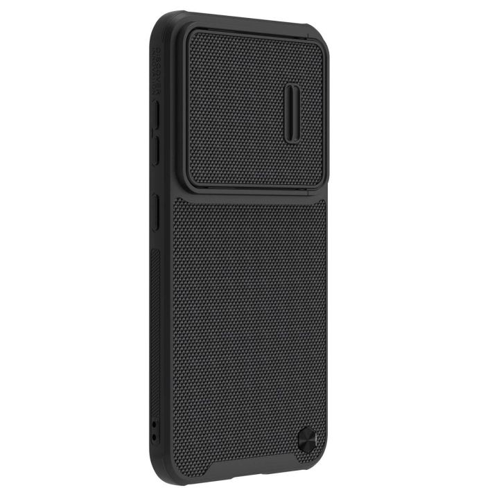 Nillkin Textured S Case Samsung Galaxy S23+ šarvuotas dėklas su kameros dangteliu, juodas
