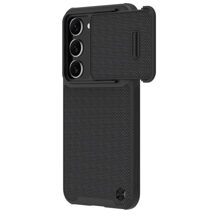 Nillkin Textured S Case Samsung Galaxy S23+ šarvuotas dėklas su kameros dangteliu, juodas