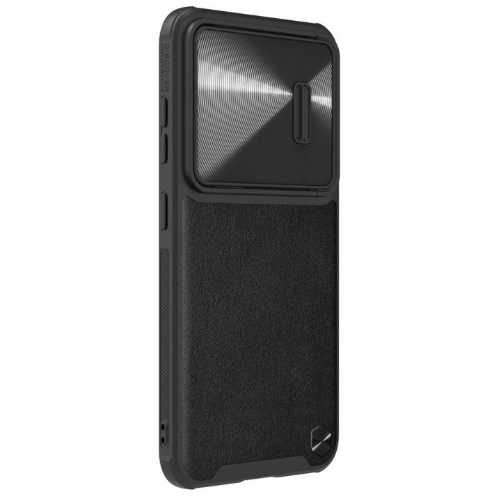 Nillkin CamShield Leather S Case Samsung Galaxy S23+ dėklas su kameros dangteliu juodas