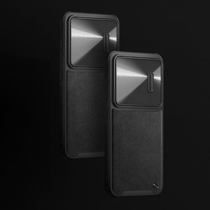 Nillkin CamShield Leather S Case Samsung Galaxy S23+ dėklas su kameros dangteliu juodas