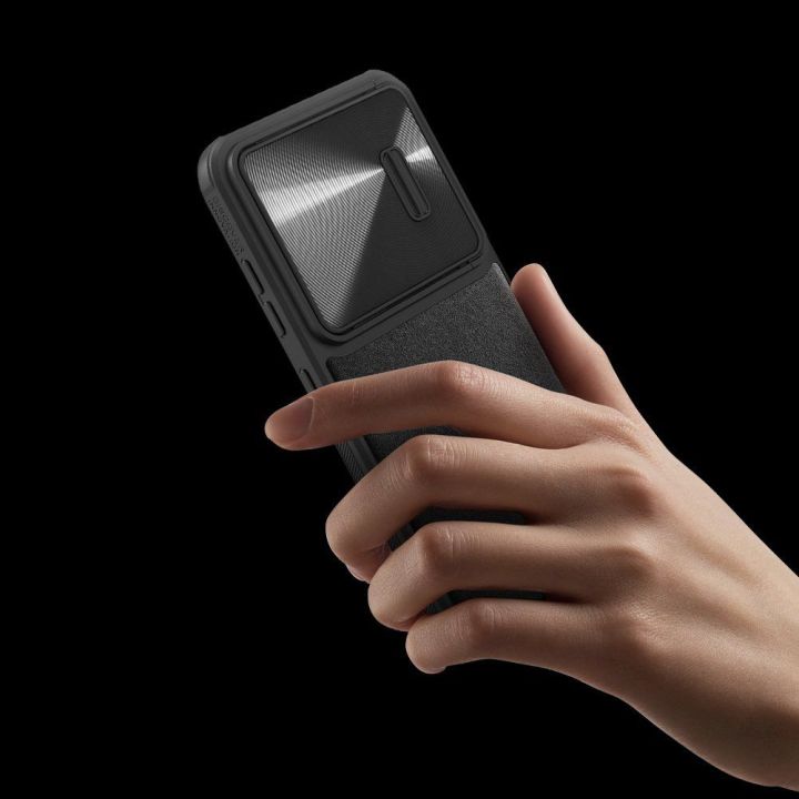 Nillkin CamShield Leather S Case Samsung Galaxy S23+ dėklas su kameros dangteliu juodas