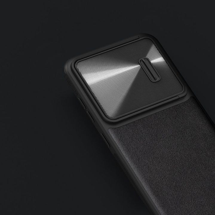 Nillkin CamShield Leather S Case Samsung Galaxy S23+ dėklas su kameros dangteliu juodas