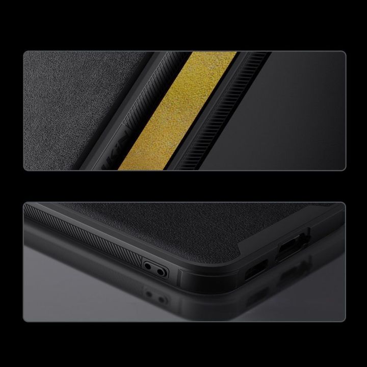 Nillkin CamShield Leather S Case Samsung Galaxy S23+ dėklas su kameros dangteliu juodas