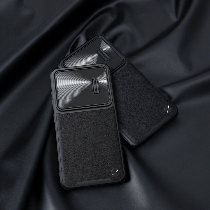 Nillkin CamShield Leather S Case Samsung Galaxy S23+ dėklas su kameros dangteliu juodas