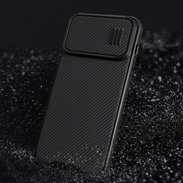 Nillkin CamShield S dėklas iPhone 14 Pro Max šarvuotas dėklas fotoaparato dangtelis mėlynas