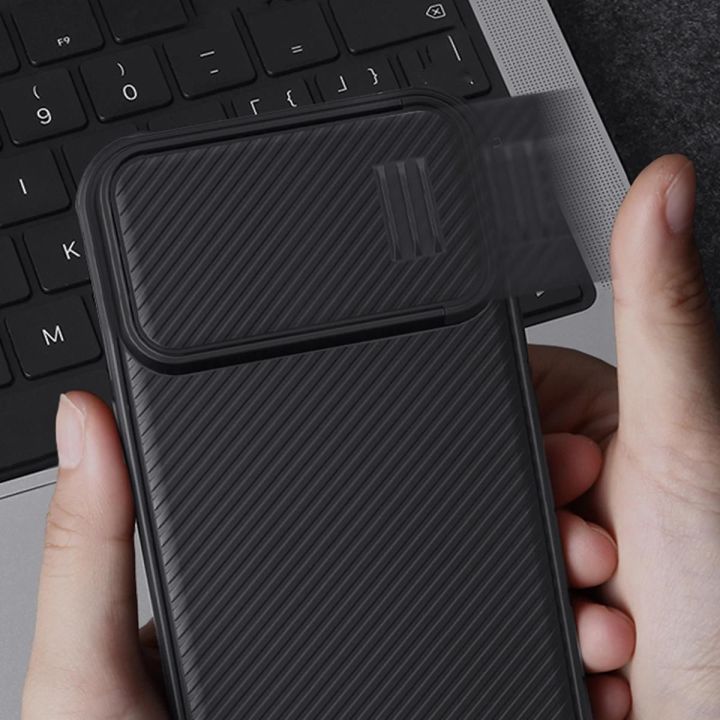 Nillkin CamShield S dėklas iPhone 14 Pro Max šarvuotas dėklas fotoaparato dangtelis mėlynas