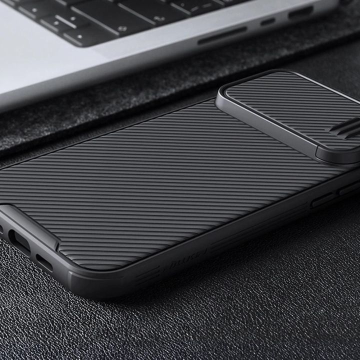 Nillkin CamShield S dėklas iPhone 14 Pro Max šarvuotas dėklas fotoaparato dangtelis mėlynas