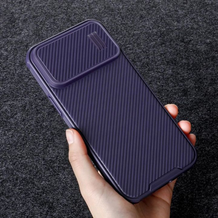 Nillkin CamShield S dėklas iPhone 14 Pro Max šarvuotas dėklas fotoaparato dangtelis mėlynas
