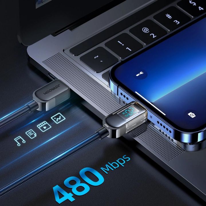 USB C - Lightning 20 W kabelis su įkrovimo galios ekranu 1,2 m juodas (S-CL020A4)