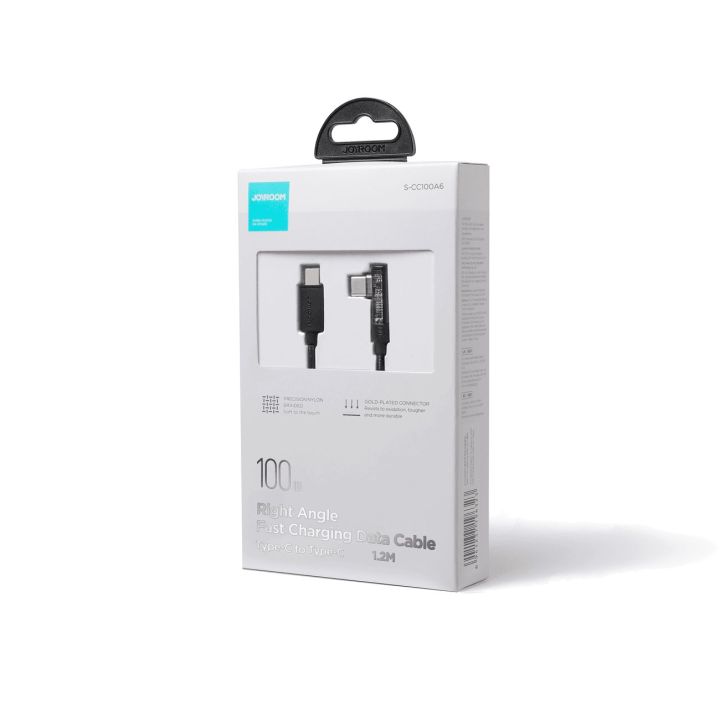 USB C kampinis kabelis - USB C greitam įkrovimui ir duomenų perdavimui, 100 W, 1,2 m, juodas (S-CC100A6)