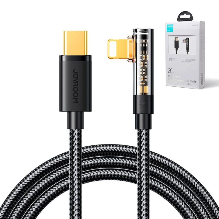 kampinis Lightning - USB C kabelis greitam įkrovimui ir duomenų perdavimui 20 W 1,2 m juodas (S-CL020A6)