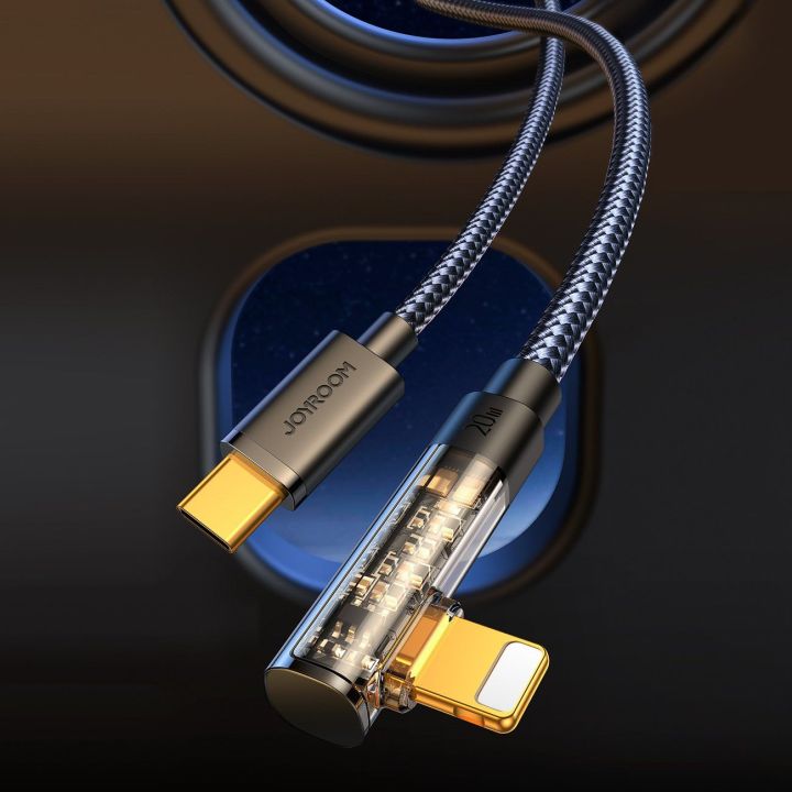 kampinis Lightning - USB C kabelis greitam įkrovimui ir duomenų perdavimui 20 W 1,2 m juodas (S-CL020A6)