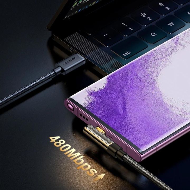 USB C kampinis kabelis - USB greitam įkrovimui ir duomenų perdavimui 3A 1,2 m juodas (S-UC027A6)