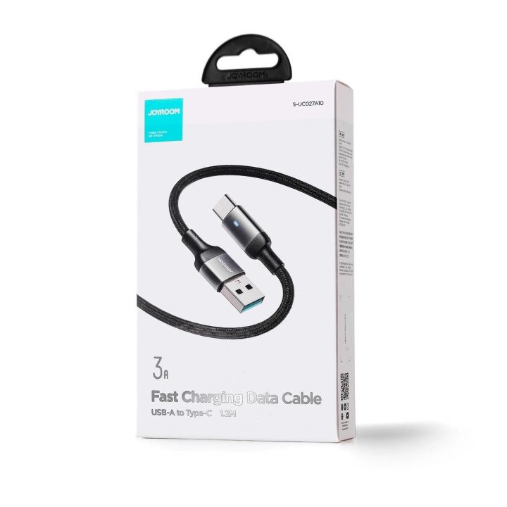 USB - USB C 3A kabelis greitam įkrovimui ir duomenų perdavimui A10 serijos 1,2 m juodas (S-UC027A10)