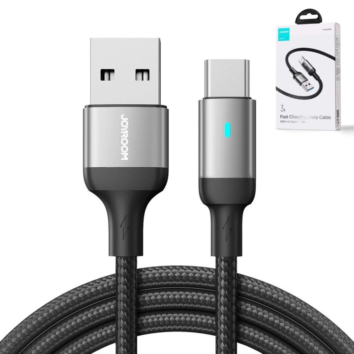 USB - USB C 3A kabelis greitam įkrovimui ir duomenų perdavimui A10 serijos 1,2 m juodas (S-UC027A10)