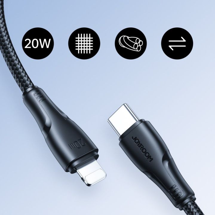 USB C - Lightning 20 W Surpass serijos kabelis greitam įkrovimui ir duomenų perdavimui 1,2 m juodas (S-CL020A11)