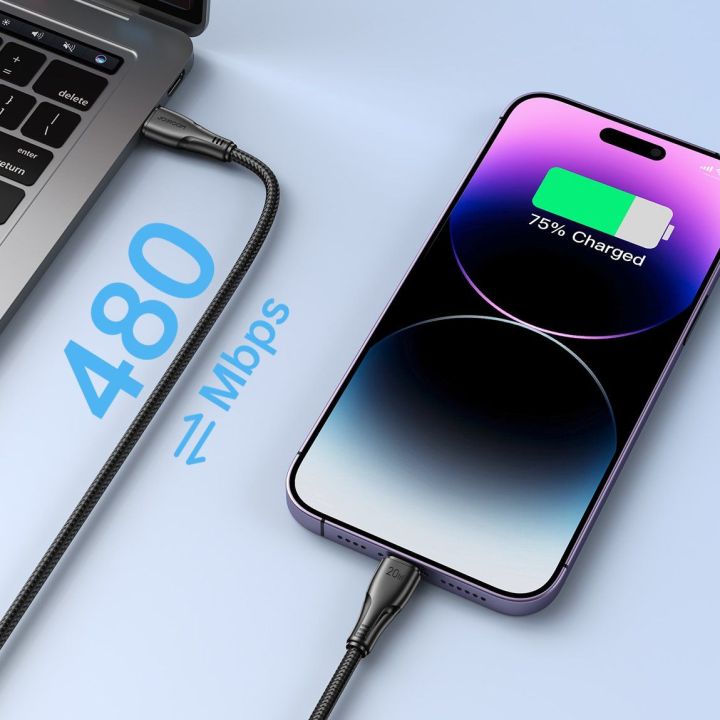USB C - Lightning 20 W Surpass serijos kabelis greitam įkrovimui ir duomenų perdavimui 1,2 m juodas (S-CL020A11)