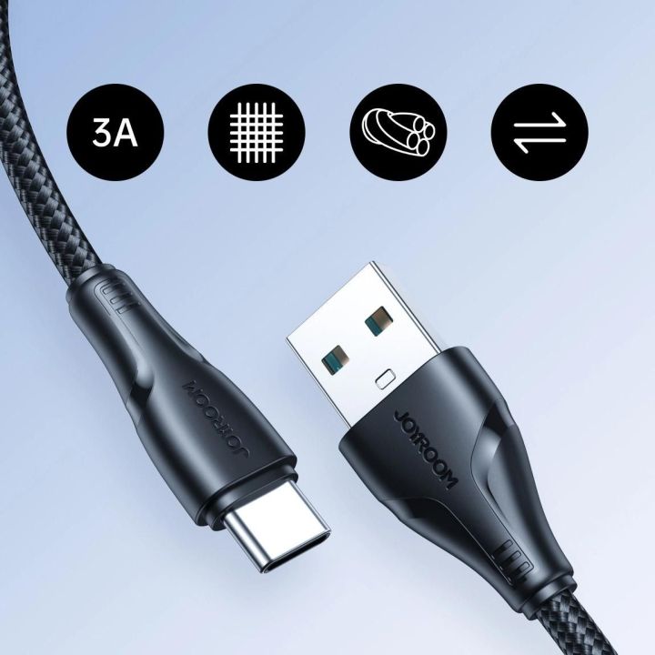 USB - USB C 3A Surpass serijos kabelis greitam įkrovimui ir duomenų perdavimui 1,2 m juodas (S-UC027A11)