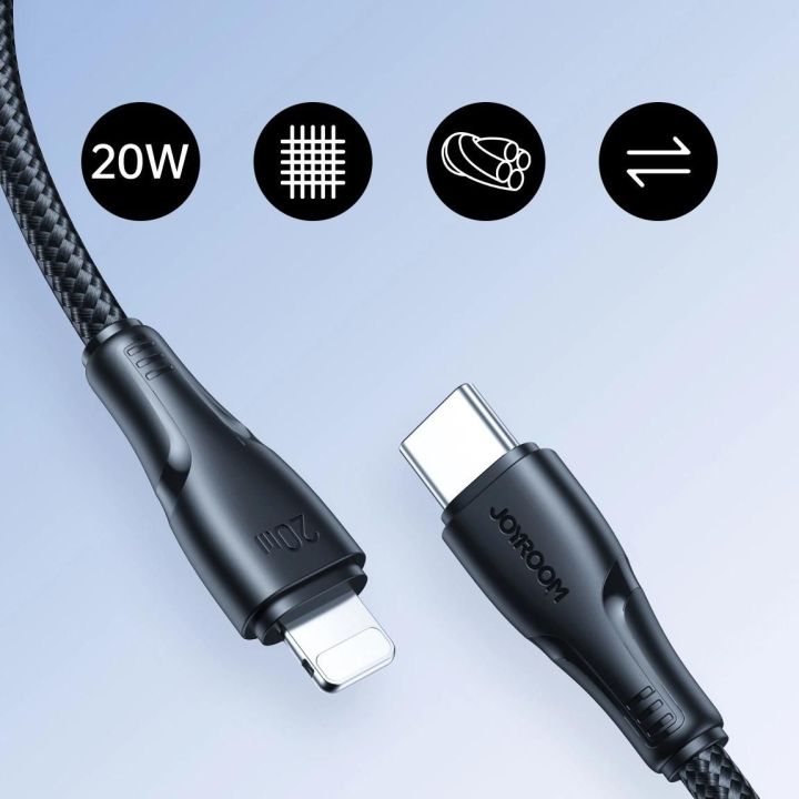 USB C - Lightning 20 W Surpass serijos kabelis greitam įkrovimui ir duomenų perdavimui 0,25 m juodas (S-CL020A11)