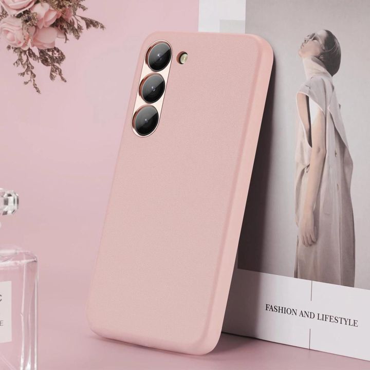 Grit dėklas Samsung Galaxy S23+ elegantiškas dirbtinės odos dangtelis rožinės spalvos