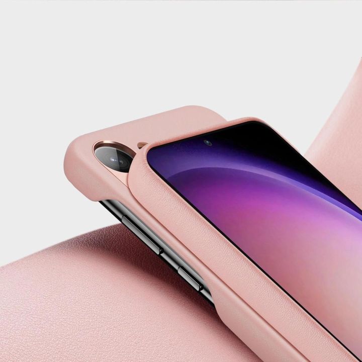 Grit dėklas Samsung Galaxy S23+ elegantiškas dirbtinės odos dangtelis rožinės spalvos