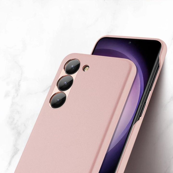 Grit dėklas Samsung Galaxy S23+ elegantiškas dirbtinės odos dangtelis rožinės spalvos