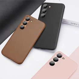 Grit dėklas Samsung Galaxy S23+ elegantiškas dirbtinės odos dangtelis rudos spalvos
