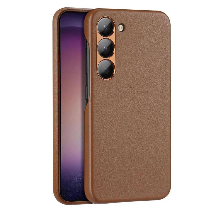Grit dėklas Samsung Galaxy S23+ elegantiškas dirbtinės odos dangtelis rudos spalvos