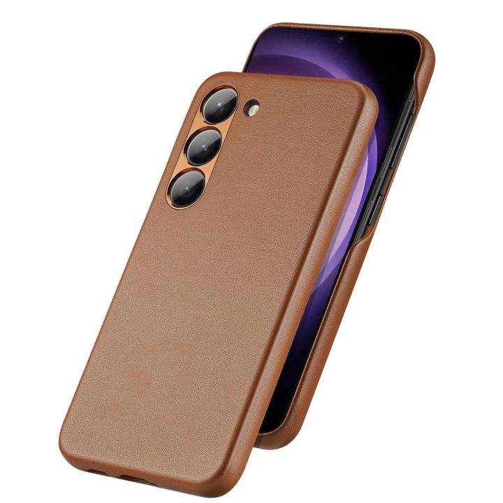 Grit dėklas Samsung Galaxy S23+ elegantiškas dirbtinės odos dangtelis rudos spalvos