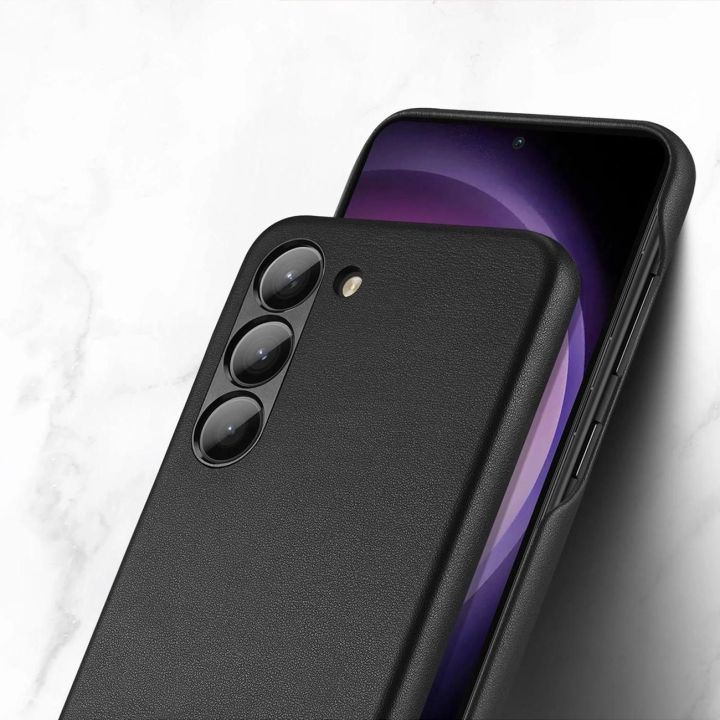Grit dėklas Samsung Galaxy S23+ elegantiškas dirbtinės odos dangtelis juodas