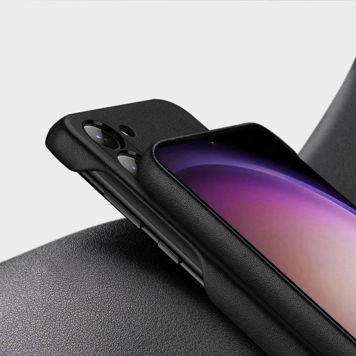 Grit dėklas Samsung Galaxy S23+ elegantiškas dirbtinės odos dangtelis juodas