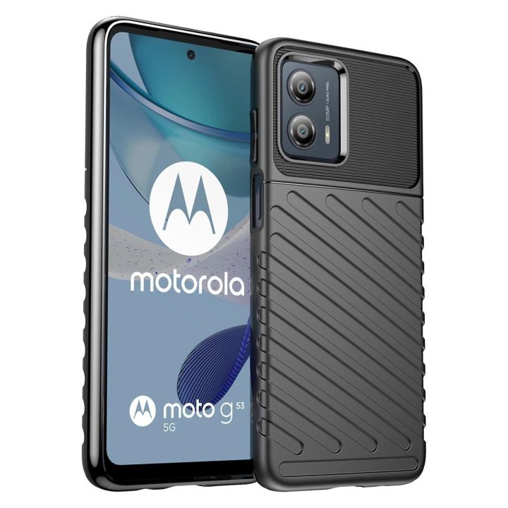 Thunder Case Motorola Moto G53 silikoninis šarvuotas dėklas, juodas