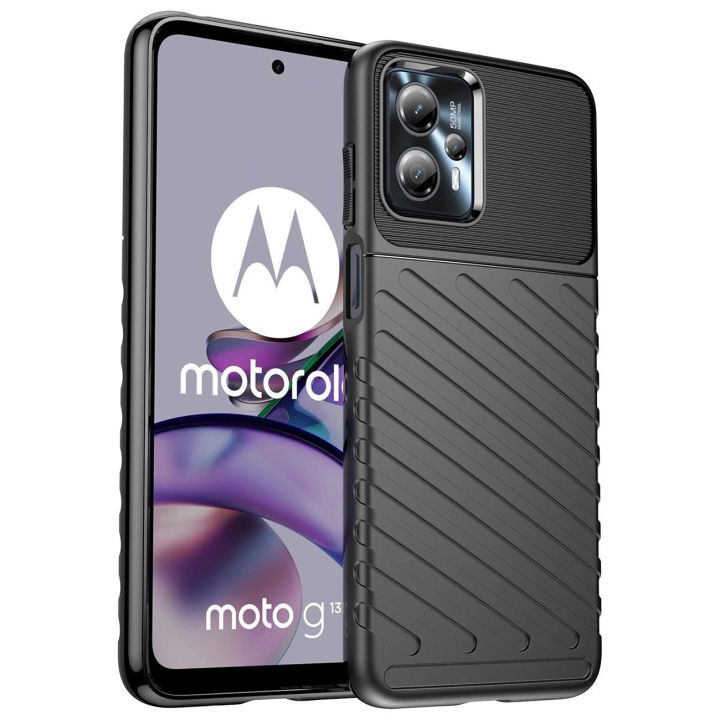 Thunder Case Motorola Moto G13 silikoninis šarvuotas dėklas, juodas