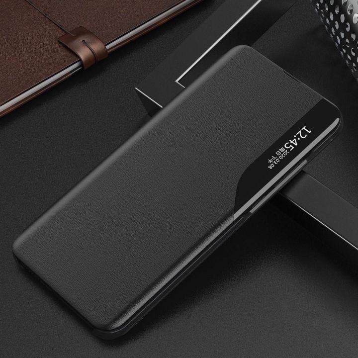 Eco Leather View dėklas, skirtas Samsung Galaxy A24 4G su atlenkiamuoju dangteliu, mėlynos spalvos