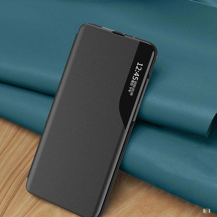 Eco Leather View dėklas, skirtas Samsung Galaxy A24 4G su atlenkiamuoju dangteliu, mėlynos spalvos