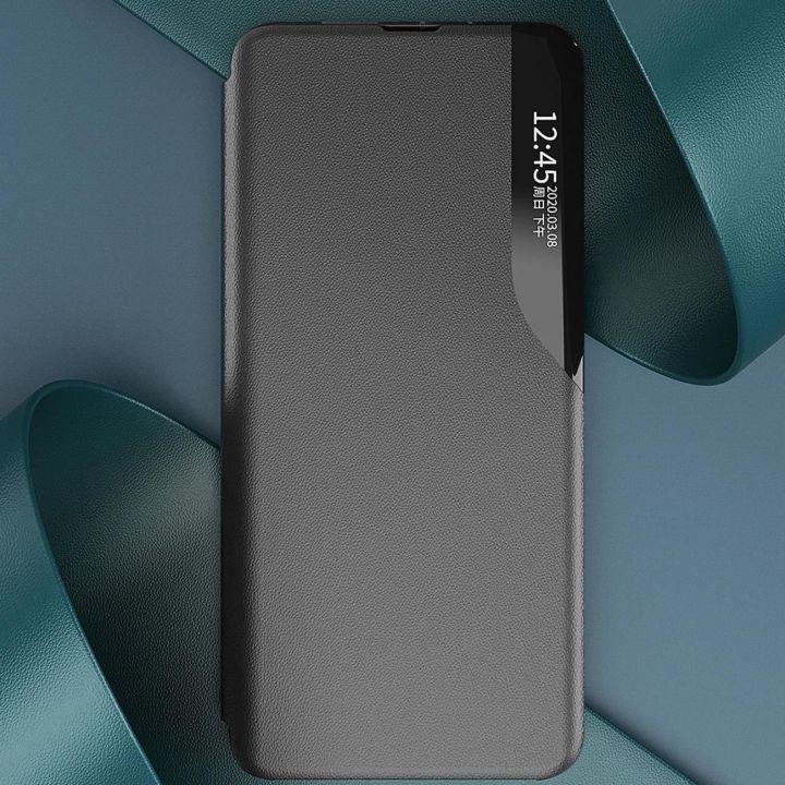 Eco Leather View dėklas, skirtas Samsung Galaxy A24 4G su atlenkiamuoju dangteliu, mėlynos spalvos