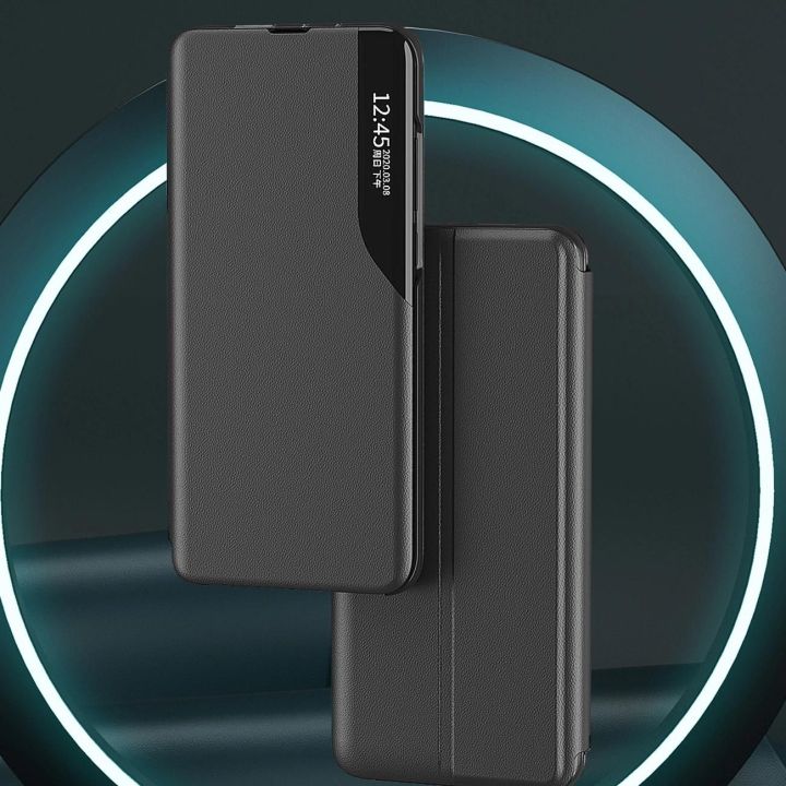 Eco Leather View dėklas, skirtas Samsung Galaxy A24 4G su atlenkiamuoju dangteliu, mėlynos spalvos