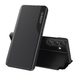 Eco Leather View dėklas Samsung Galaxy A24 4G su atlenkiamuoju dangteliu, juodas