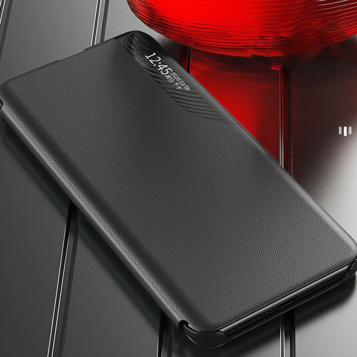 Eco Leather View dėklas Samsung Galaxy A24 4G su atlenkiamuoju dangteliu, juodas