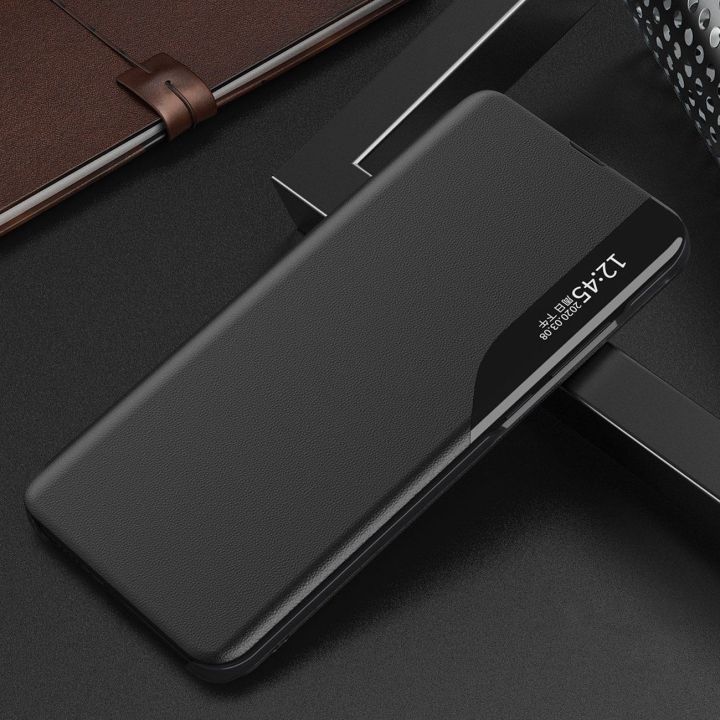 Eco Leather View dėklas Samsung Galaxy A24 4G su atlenkiamuoju dangteliu, juodas