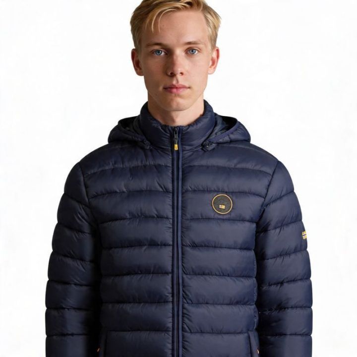 Vyriška ilga striukė su gobtuvu Geographical Norway, tamsiai mėlyna