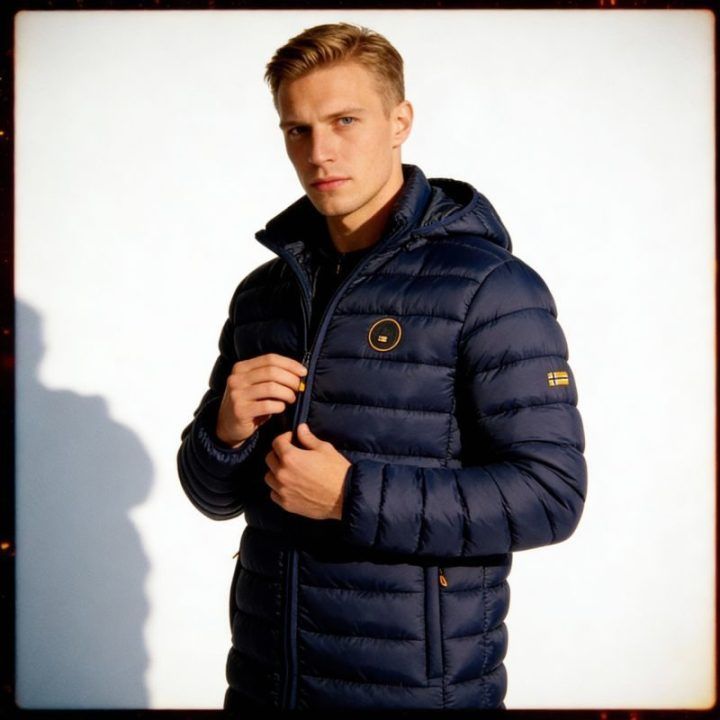 Vyriška ilga striukė su gobtuvu Geographical Norway, tamsiai mėlyna