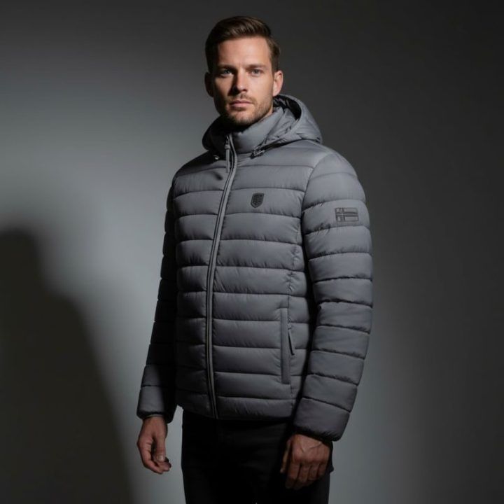 Vyriška striukė su gobtuvu Geographical Norway, tamsiai pilka