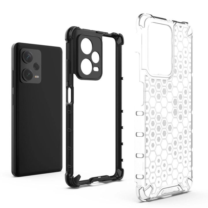 Honeycomb dėklas Xiaomi Redmi Note 12 Pro+ šarvuotas hibridinis dėklas, juodos spalvos