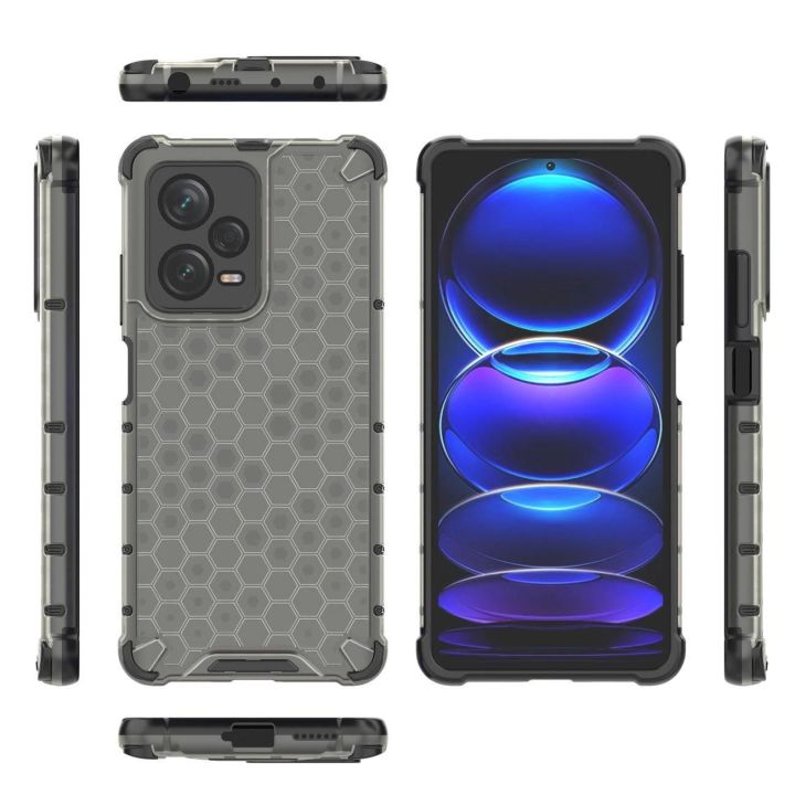 Honeycomb dėklas Xiaomi Redmi Note 12 Pro+ šarvuotas hibridinis dėklas, juodos spalvos