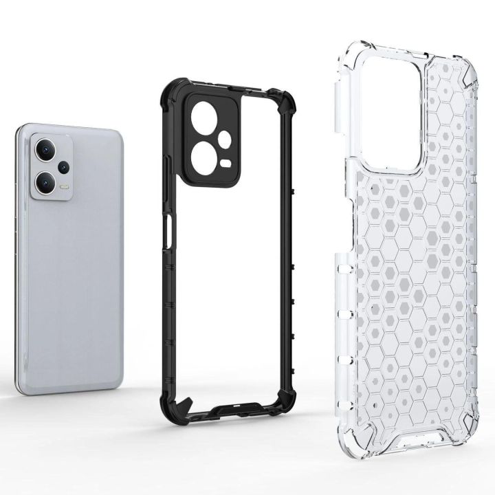 Honeycomb dėklas Xiaomi Redmi Note 12 5G / Poco X5 5G hibridiniam šarvuotam dėklui, juodos spalvos
