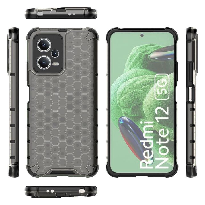 Honeycomb dėklas Xiaomi Redmi Note 12 5G / Poco X5 5G hibridiniam šarvuotam dėklui, juodos spalvos