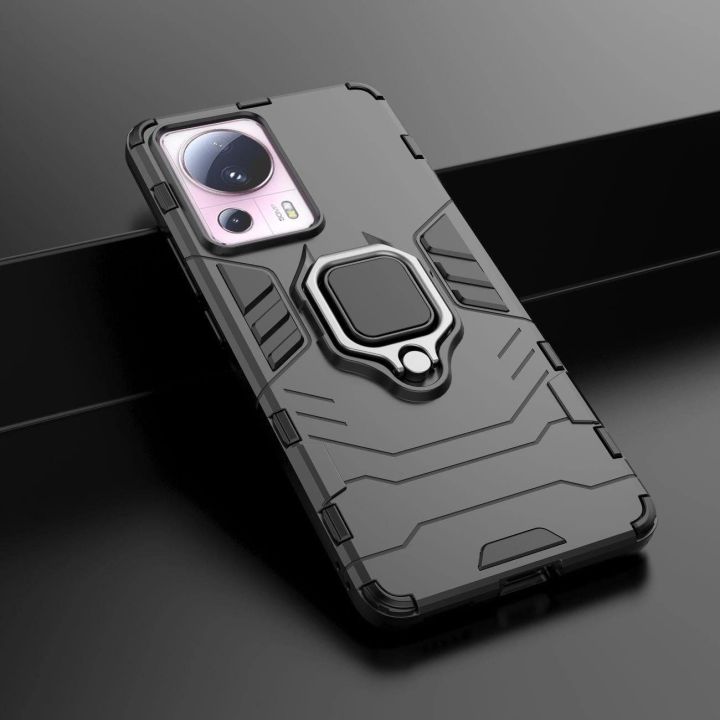 Ring Armor dėklas Xiaomi 13 Lite šarvuotas dėklas magnetinis laikiklis žiedas juodas