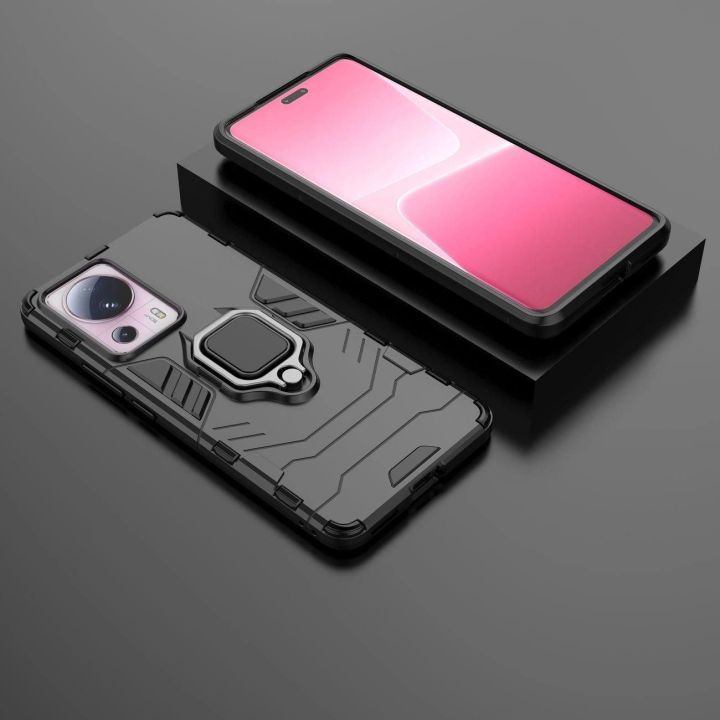Ring Armor dėklas Xiaomi 13 Lite šarvuotas dėklas magnetinis laikiklis žiedas juodas